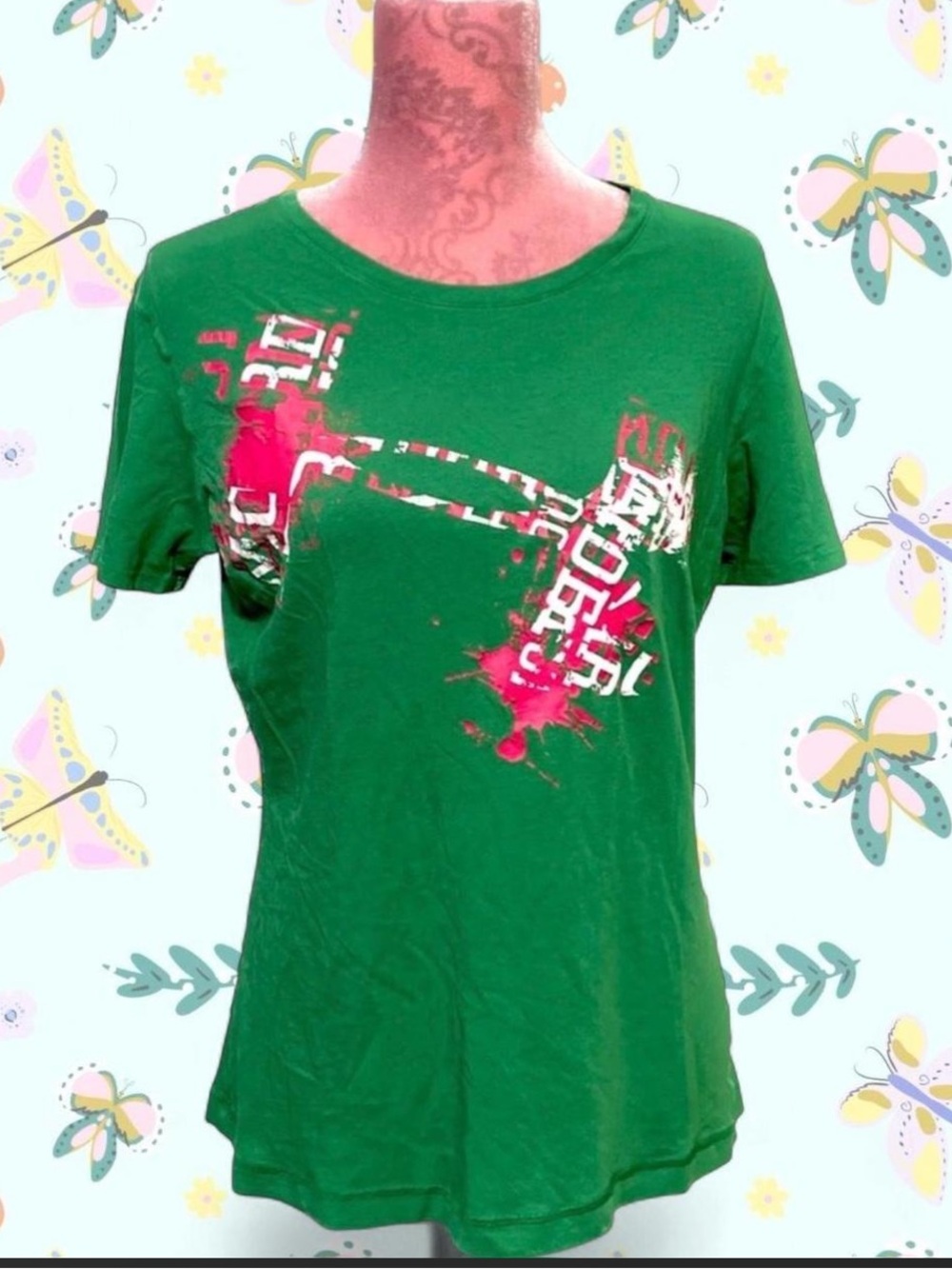 Under Armour Green Short Sleeve Tee with Pink Graphic - Fabulous